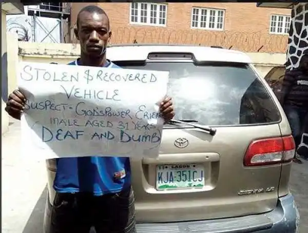 See Deaf and Dumb Man Arrested for Stealing a Car in Lagos State (Photo)